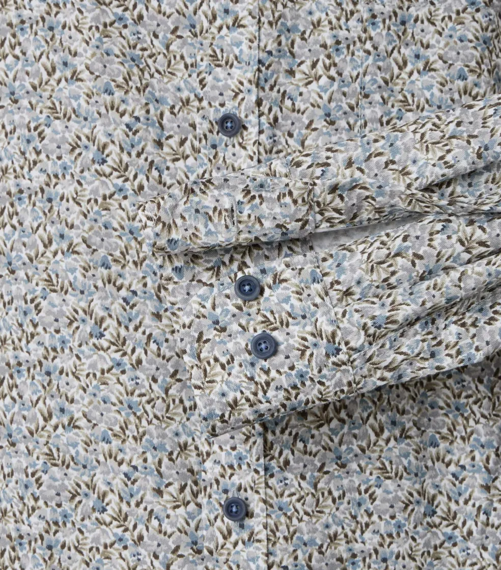 CASA MODA Sport casual fit overhemd, twill, beige met blauw en groen dessin