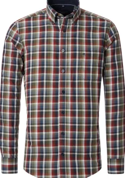 CASA MODA Sport casual fit overhemd, twill, blauw, groen, donkerrood en wit geruit