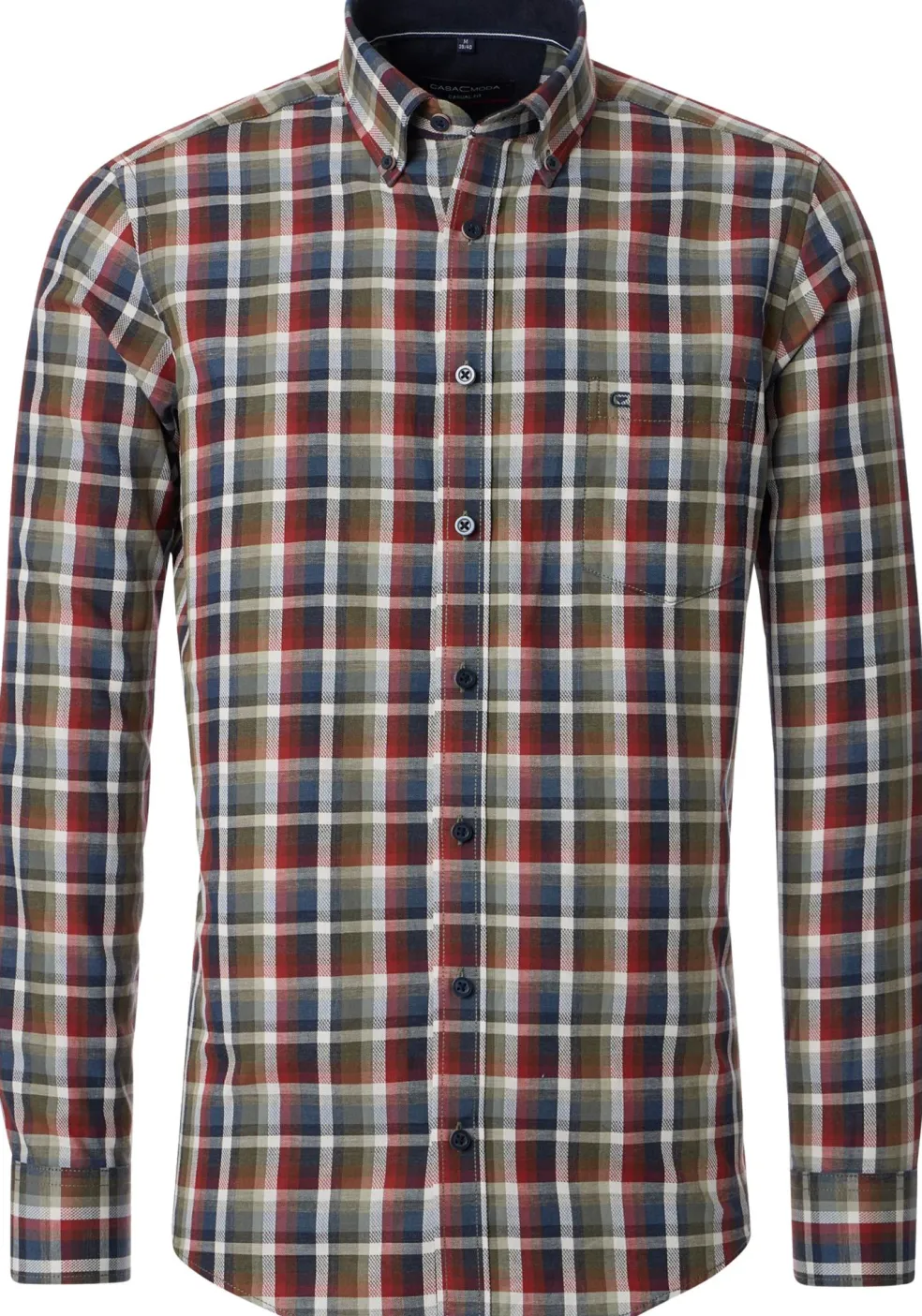 CASA MODA Sport casual fit overhemd, twill, blauw, groen, donkerrood en wit geruit