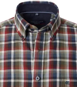 CASA MODA Sport casual fit overhemd, twill, blauw, groen, donkerrood en wit geruit