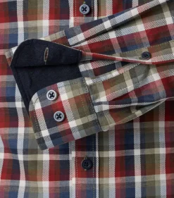 CASA MODA Sport casual fit overhemd, twill, blauw, groen, donkerrood en wit geruit