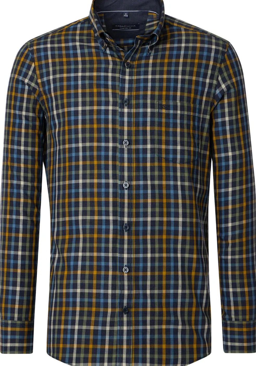 CASA MODA Sport casual fit overhemd, twill, blauw, groen, oranje geruit