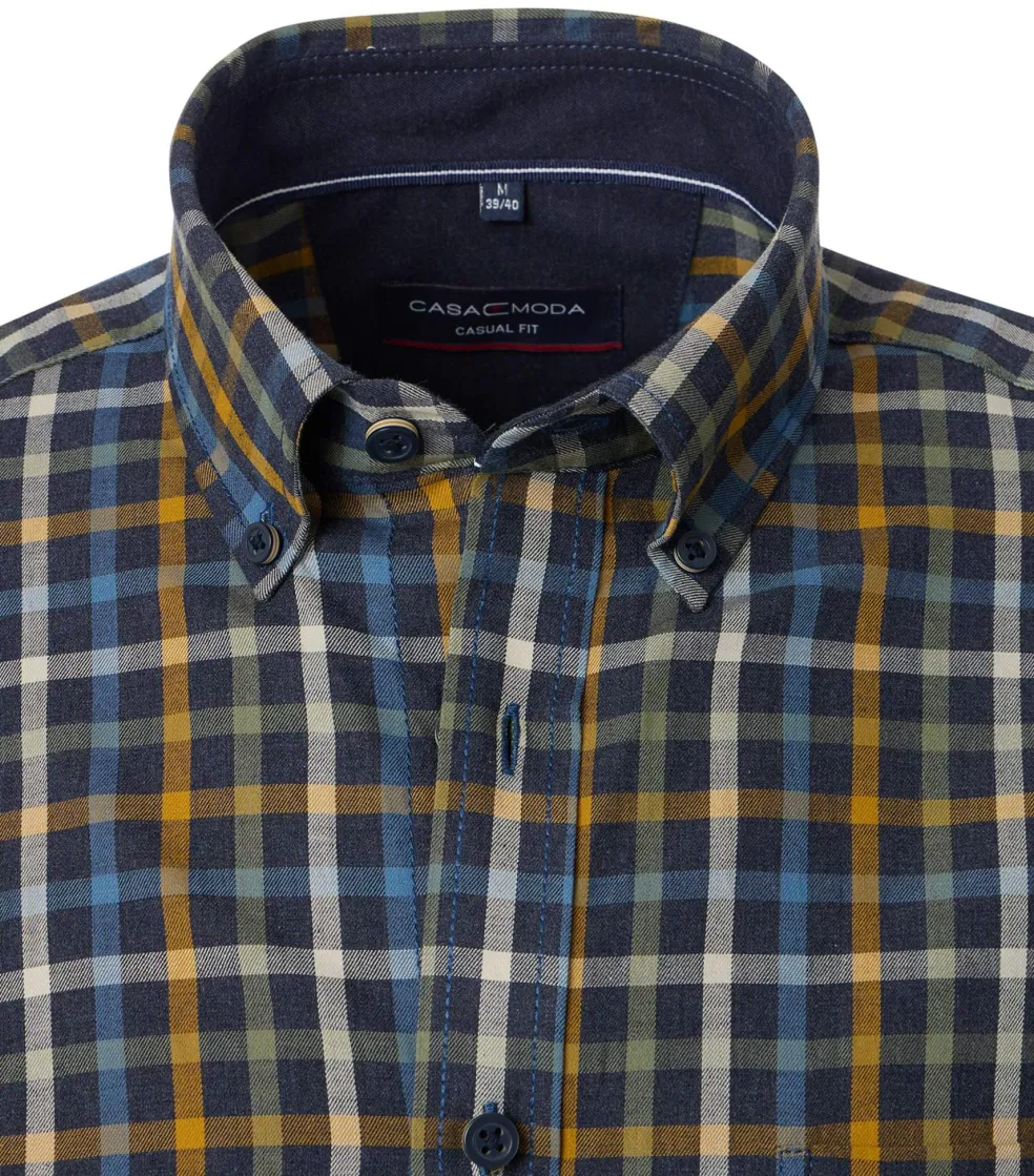CASA MODA Sport casual fit overhemd, twill, blauw, groen, oranje geruit
