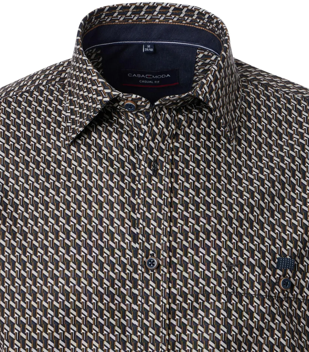 CASA MODA Sport casual fit overhemd, twill, bruin dessin