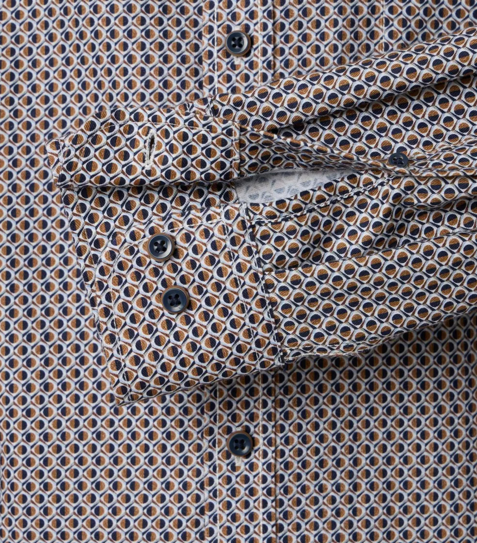 CASA MODA Sport casual fit overhemd, twill, bruin met blauw en wit dessin