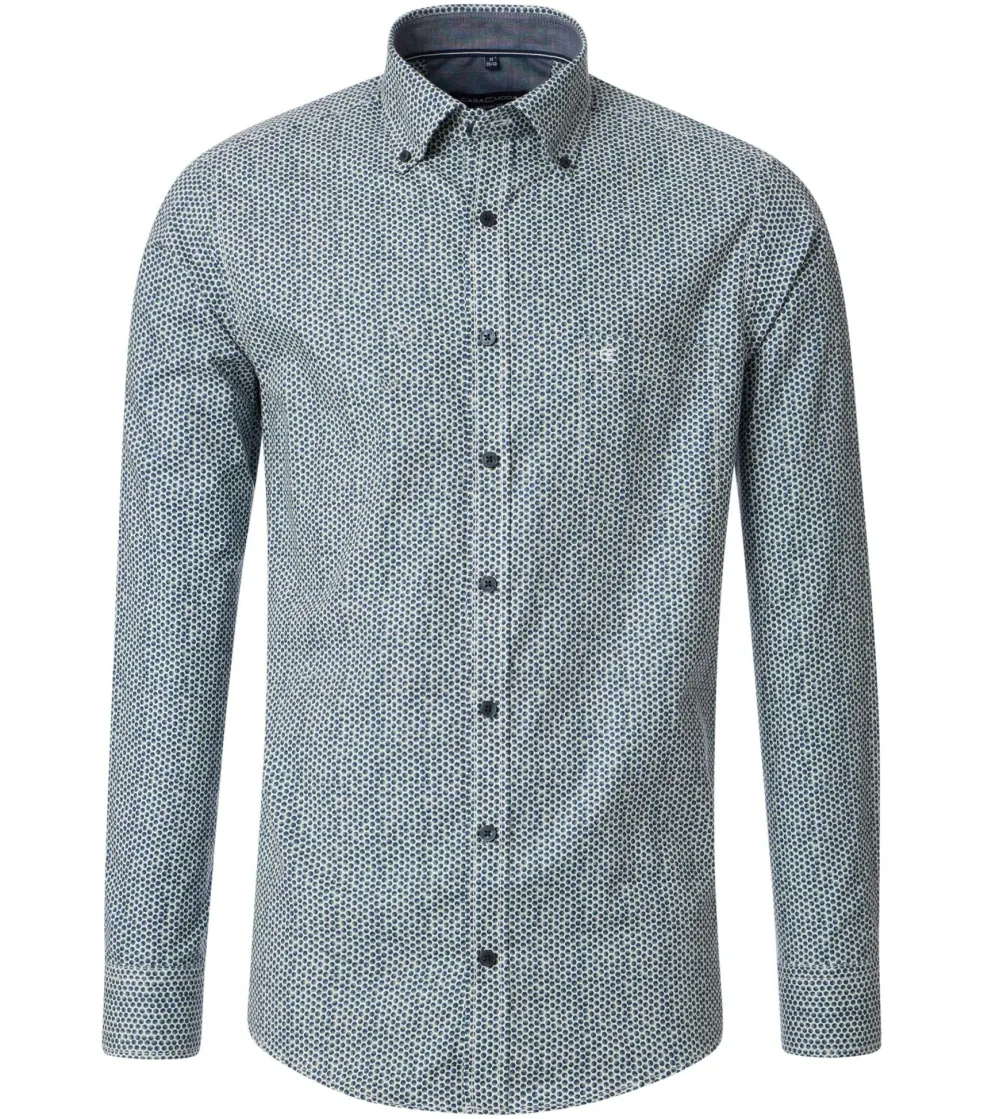 CASA MODA Sport casual fit overhemd, twill, wit met blauw en groen dessin