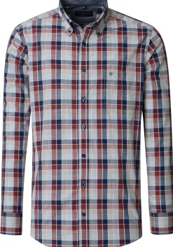 CASA MODA Sport casual fit overhemd, chambray, donkerrood met blauw geruit