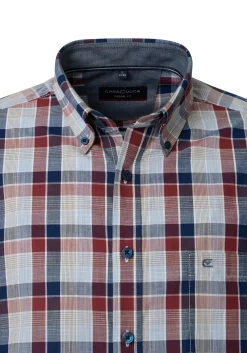 CASA MODA Sport casual fit overhemd, chambray, donkerrood met blauw geruit