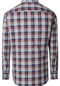 CASA MODA Sport casual fit overhemd, chambray, donkerrood met blauw geruit