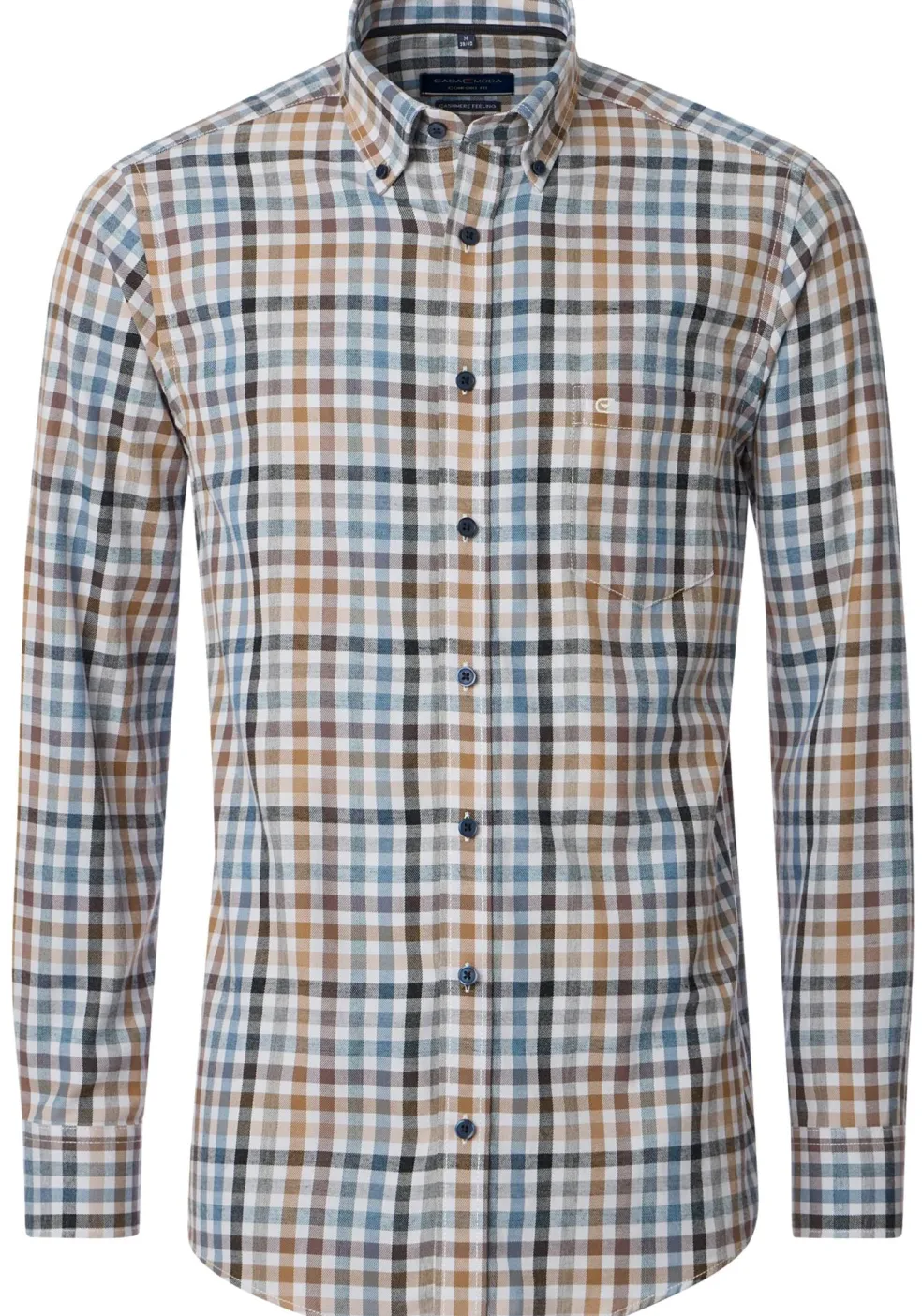 CASA MODA Sport comfort fit overhemd, flanel, blauw, wit en beige geruit