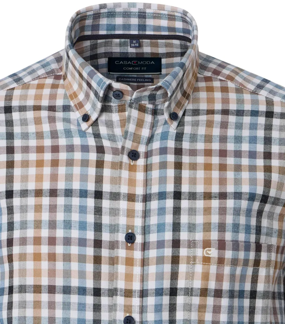 CASA MODA Sport comfort fit overhemd, flanel, blauw, wit en beige geruit
