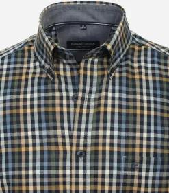 CASA MODA Sport comfort fit overhemd, dobby, beige geruit