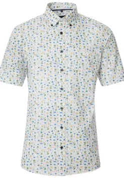 CASA MODA Sport comfort fit overhemd, korte mouw, popeline, blauw dessin