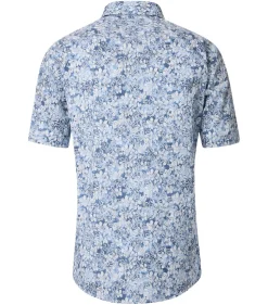 CASA MODA Sport comfort fit overhemd, korte mouw, popeline, blauw met wit bloemen dessin