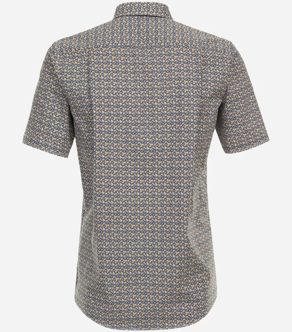 CASA MODA Sport comfort fit overhemd, korte mouw, popeline, geel dessin