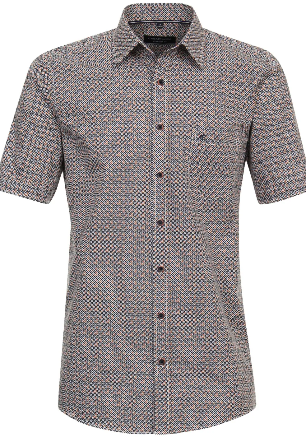 CASA MODA Sport comfort fit overhemd, korte mouw, popeline, oranje dessin