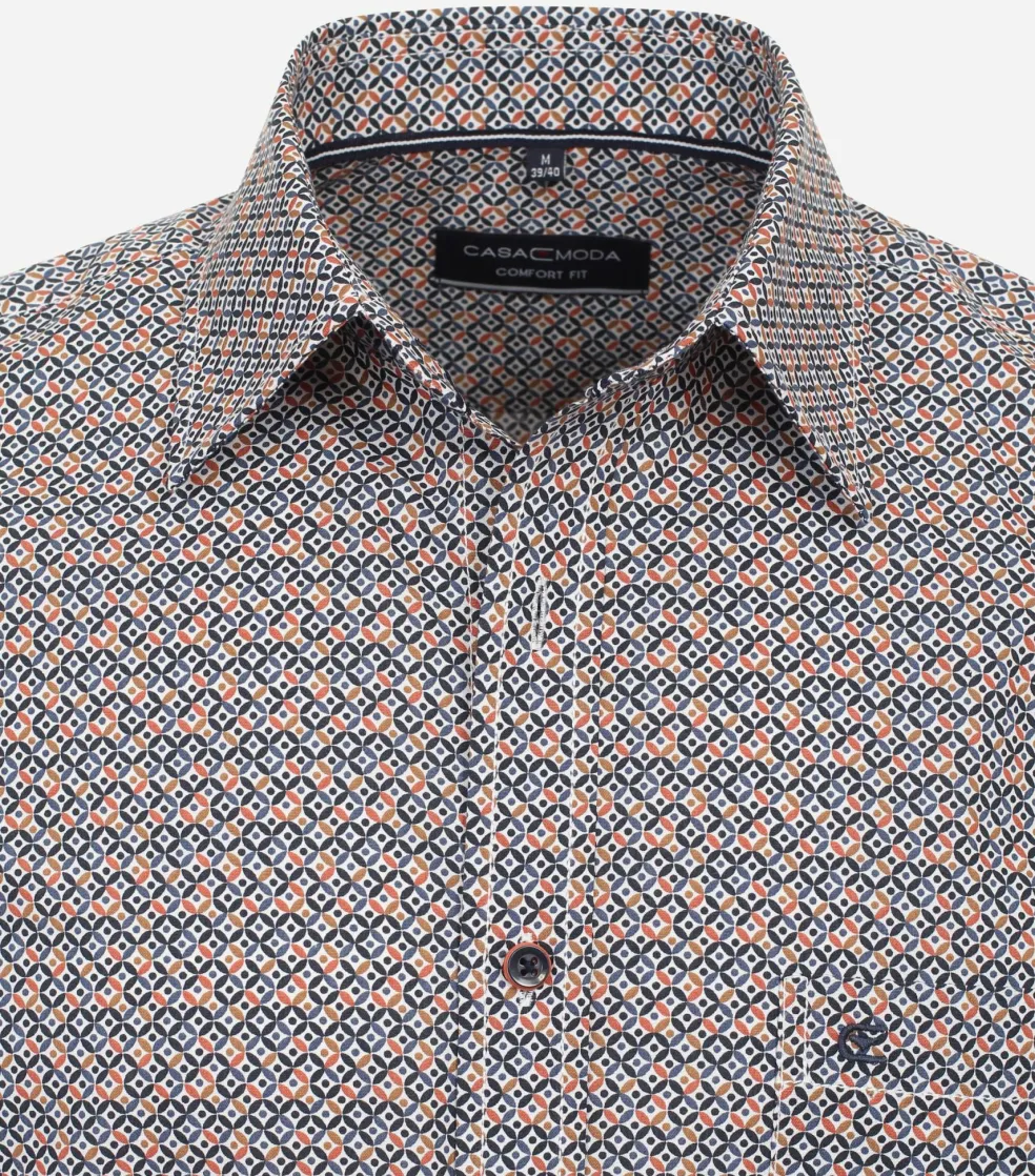 CASA MODA Sport comfort fit overhemd, korte mouw, popeline, oranje dessin