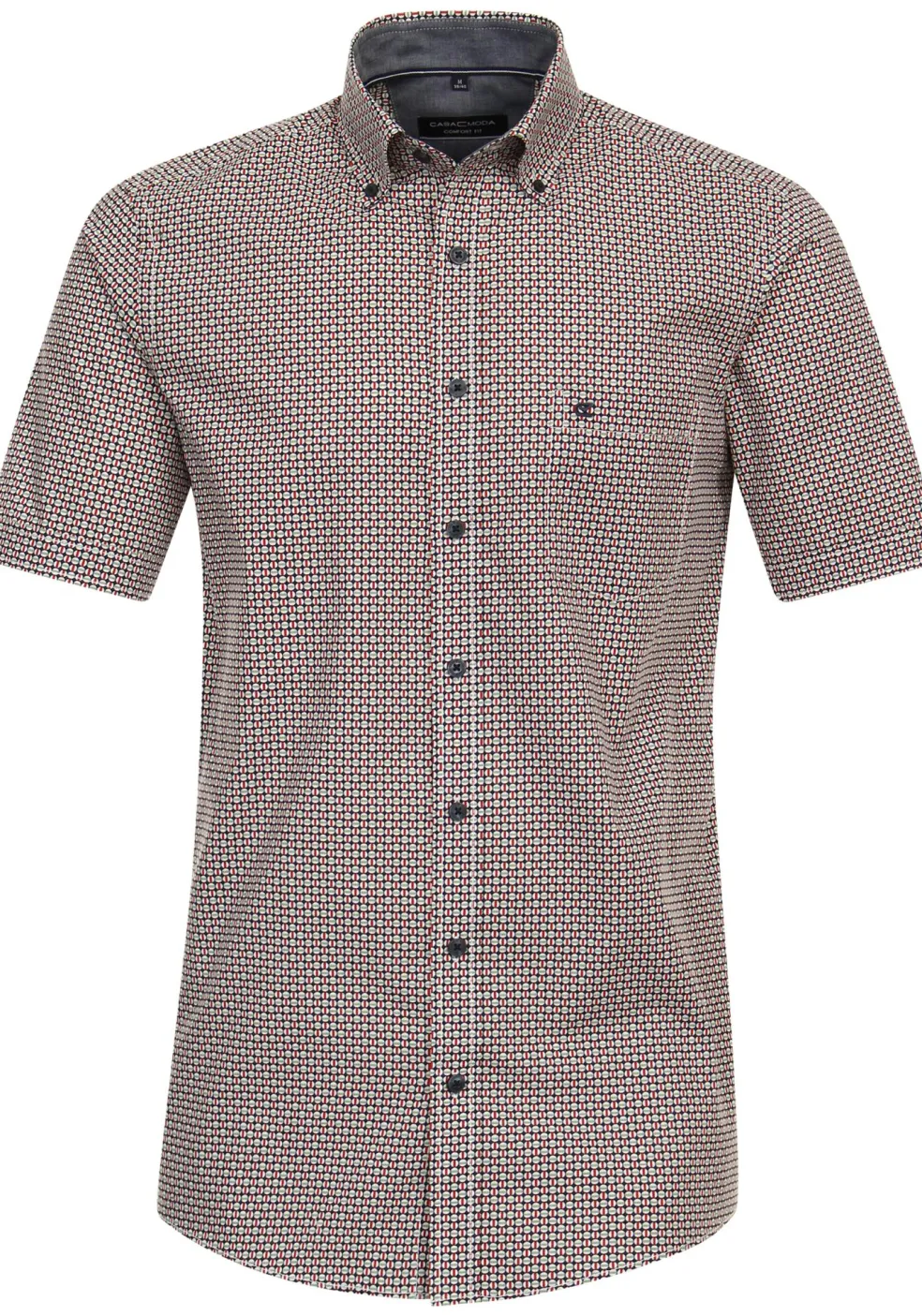 CASA MODA Sport comfort fit overhemd, korte mouw, popeline, rood dessin