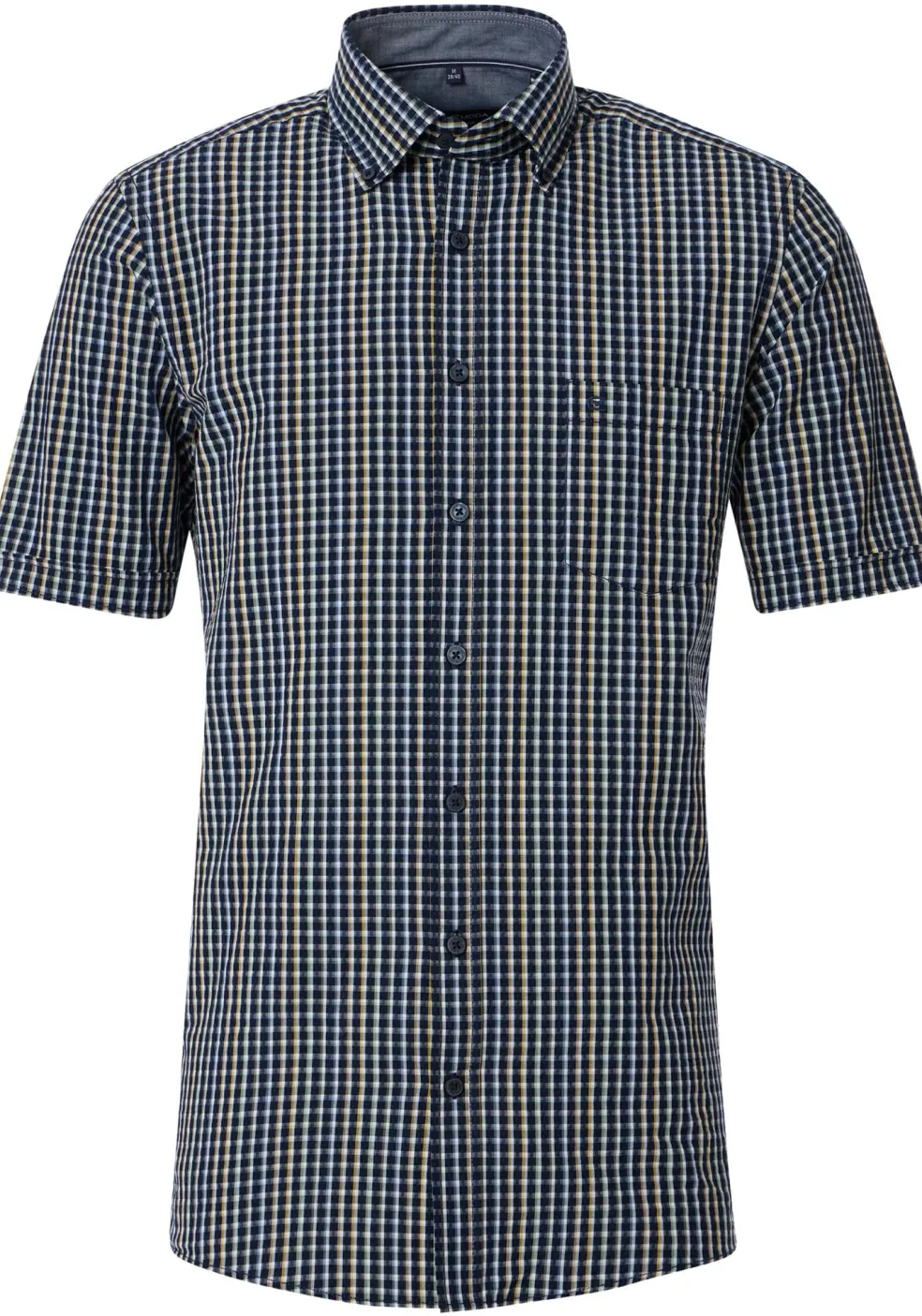CASA MODA Sport comfort fit overhemd, korte mouw, seersucker, blauw geruit