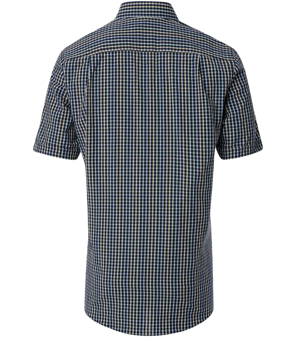 CASA MODA Sport comfort fit overhemd, korte mouw, seersucker, blauw geruit