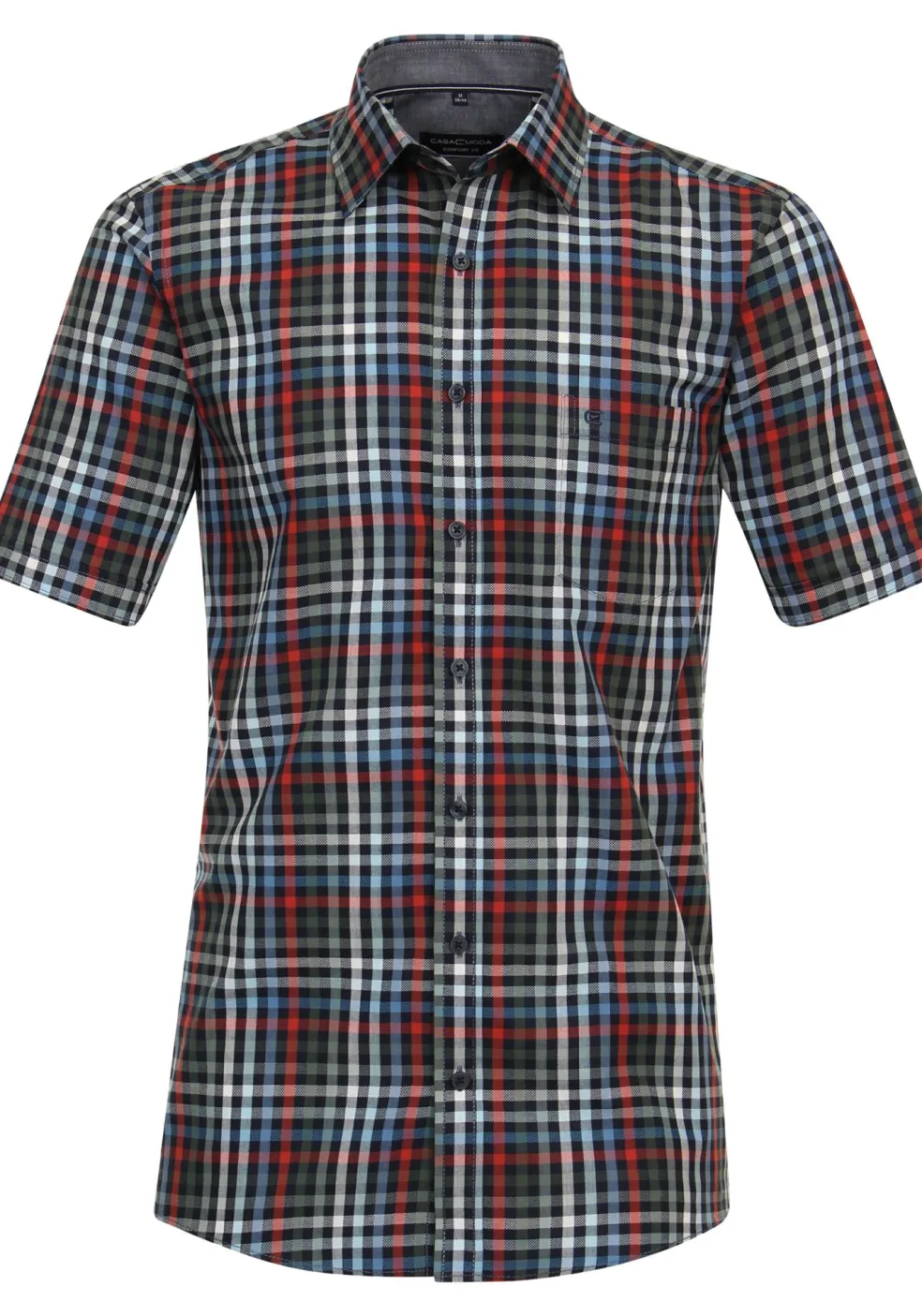 CASA MODA Sport comfort fit overhemd, korte mouw, dobby, groen geruit