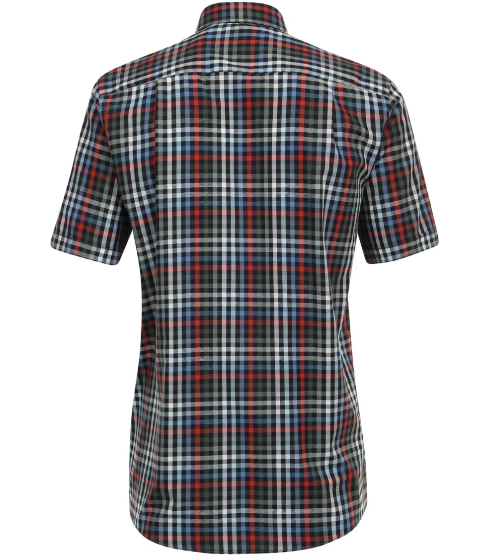 CASA MODA Sport comfort fit overhemd, korte mouw, dobby, groen geruit