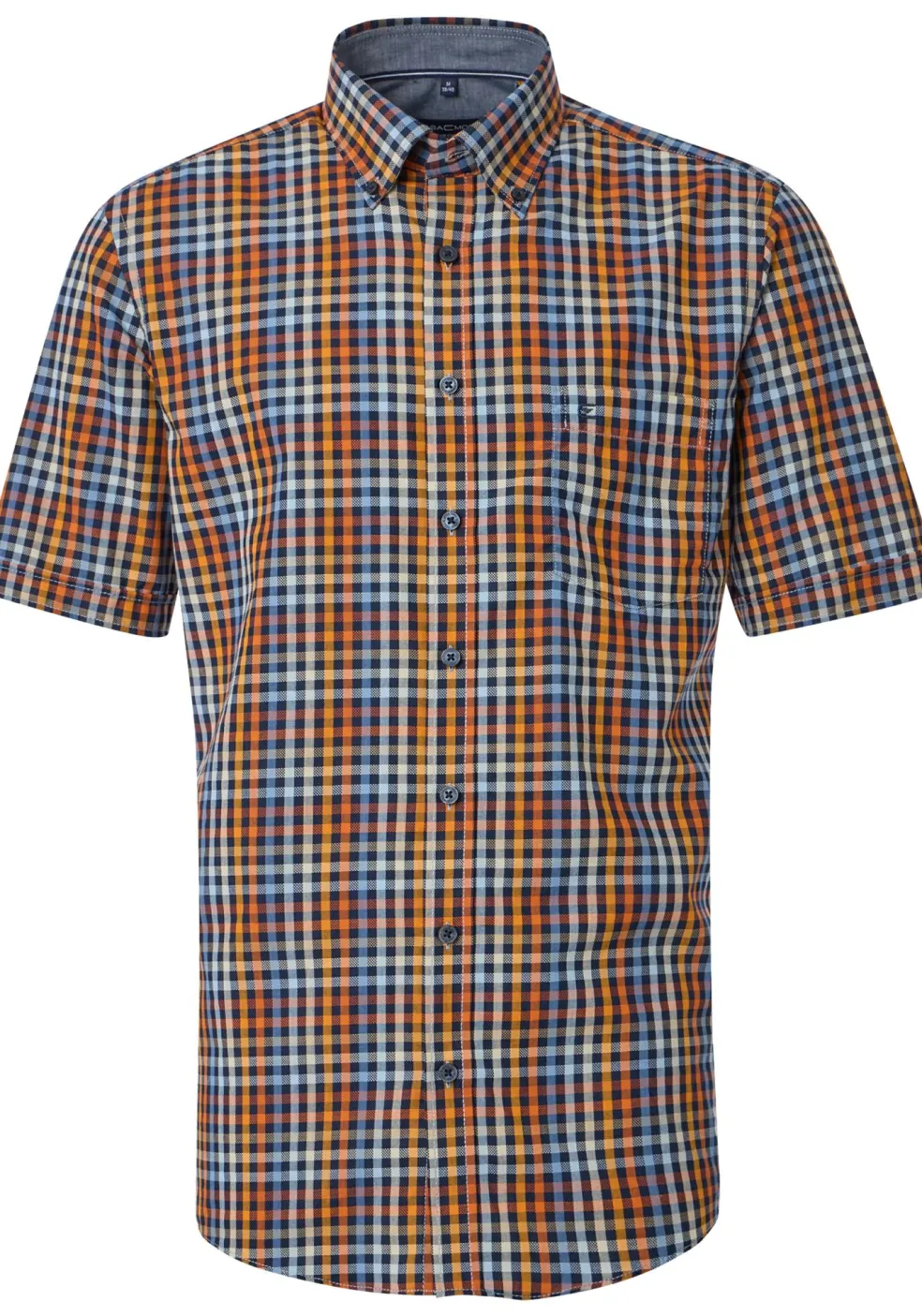 CASA MODA Sport comfort fit overhemd, korte mouw, dobby, oranje geruit