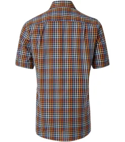 CASA MODA Sport comfort fit overhemd, korte mouw, dobby, oranje geruit