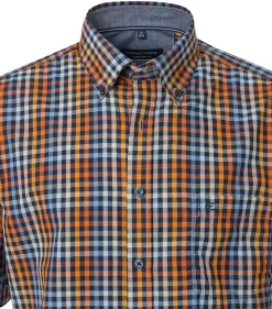 CASA MODA Sport comfort fit overhemd, korte mouw, dobby, oranje geruit