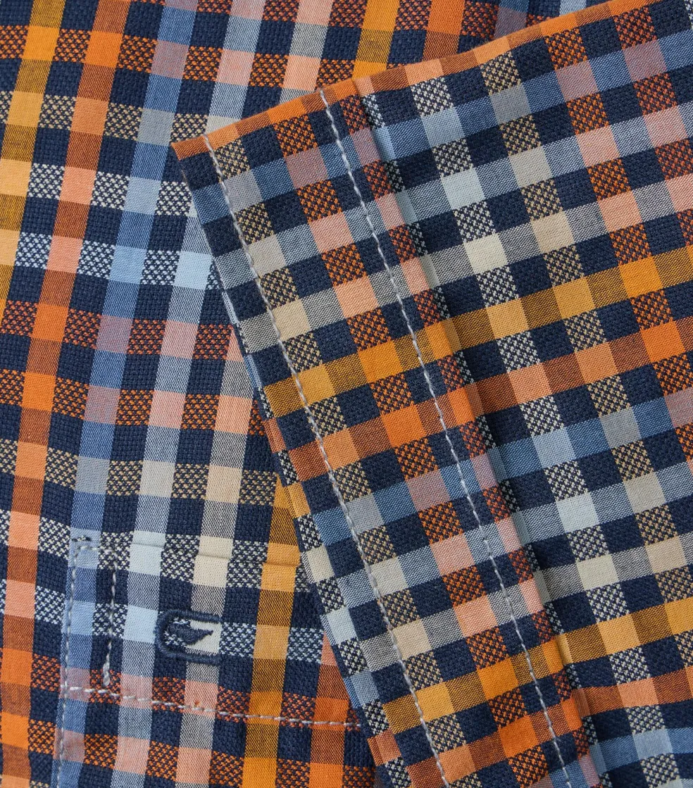 CASA MODA Sport comfort fit overhemd, korte mouw, dobby, oranje geruit