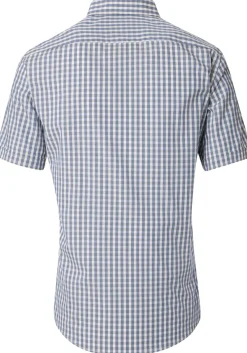 CASA MODA Sport comfort fit overhemd, korte mouw, popeline, blauw met groen en wit geruit