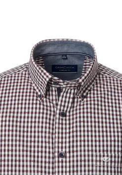 CASA MODA Sport comfort fit overhemd, popeline, blauw met wit en rood geruit