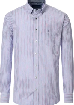 CASA MODA Sport comfort fit overhemd, popeline, blauw met wit en rood gestreept