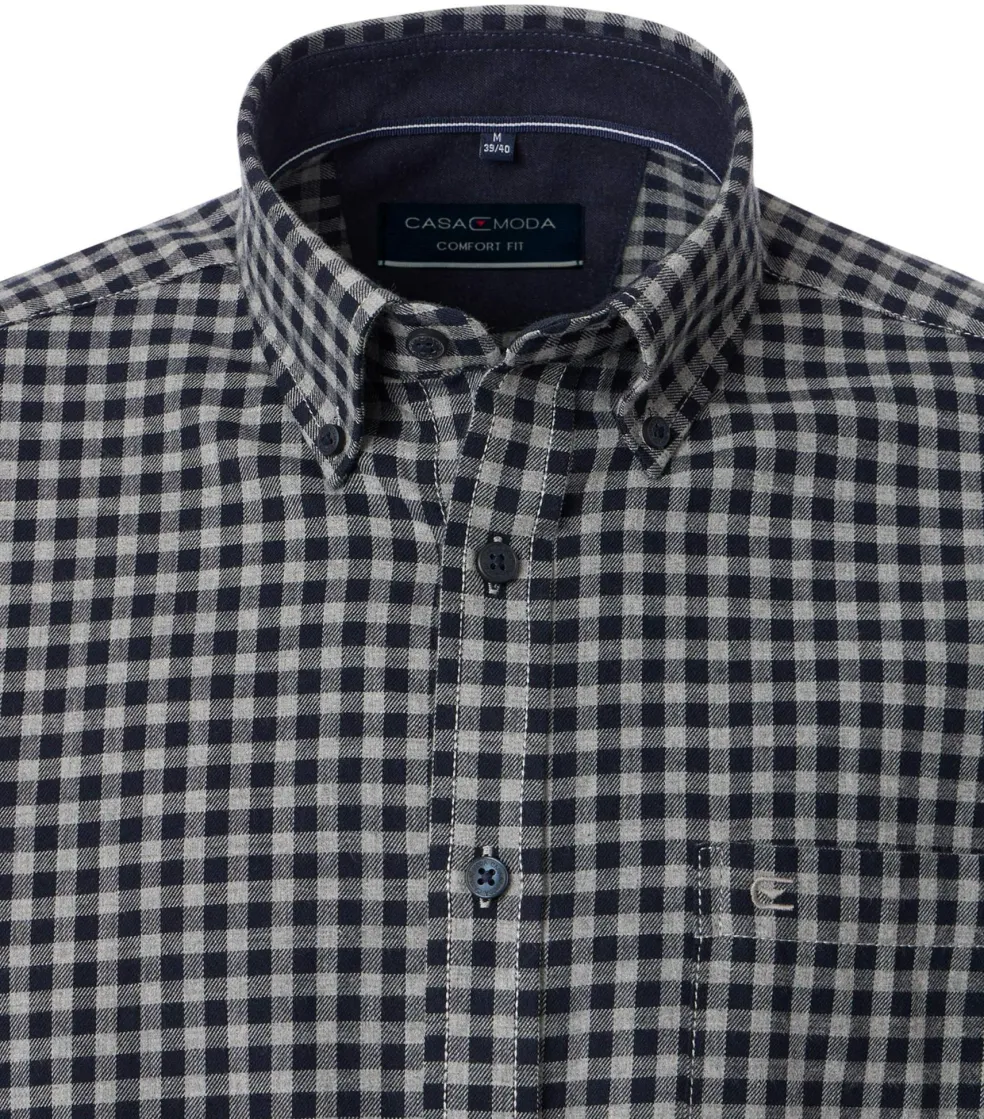 CASA MODA Sport comfort fit overhemd, flanel, blauw met grijs geruit