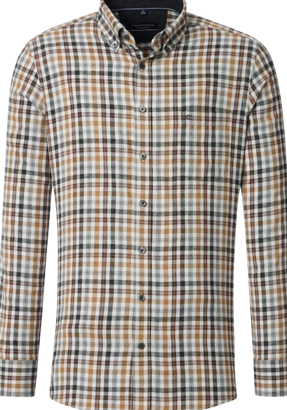 CASA MODA Sport comfort fit overhemd, flanel, beige, blauw en wit geruit