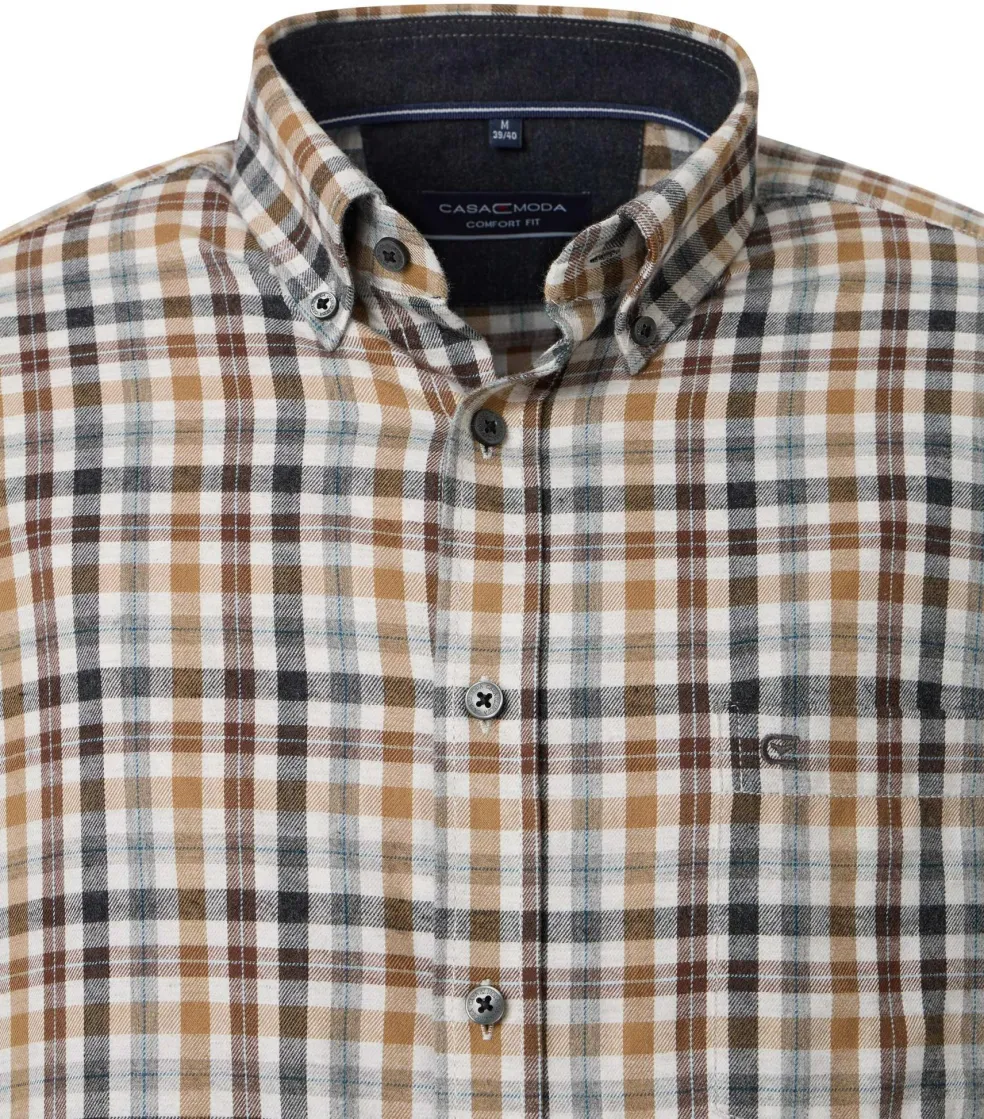 CASA MODA Sport comfort fit overhemd, flanel, beige, blauw en wit geruit