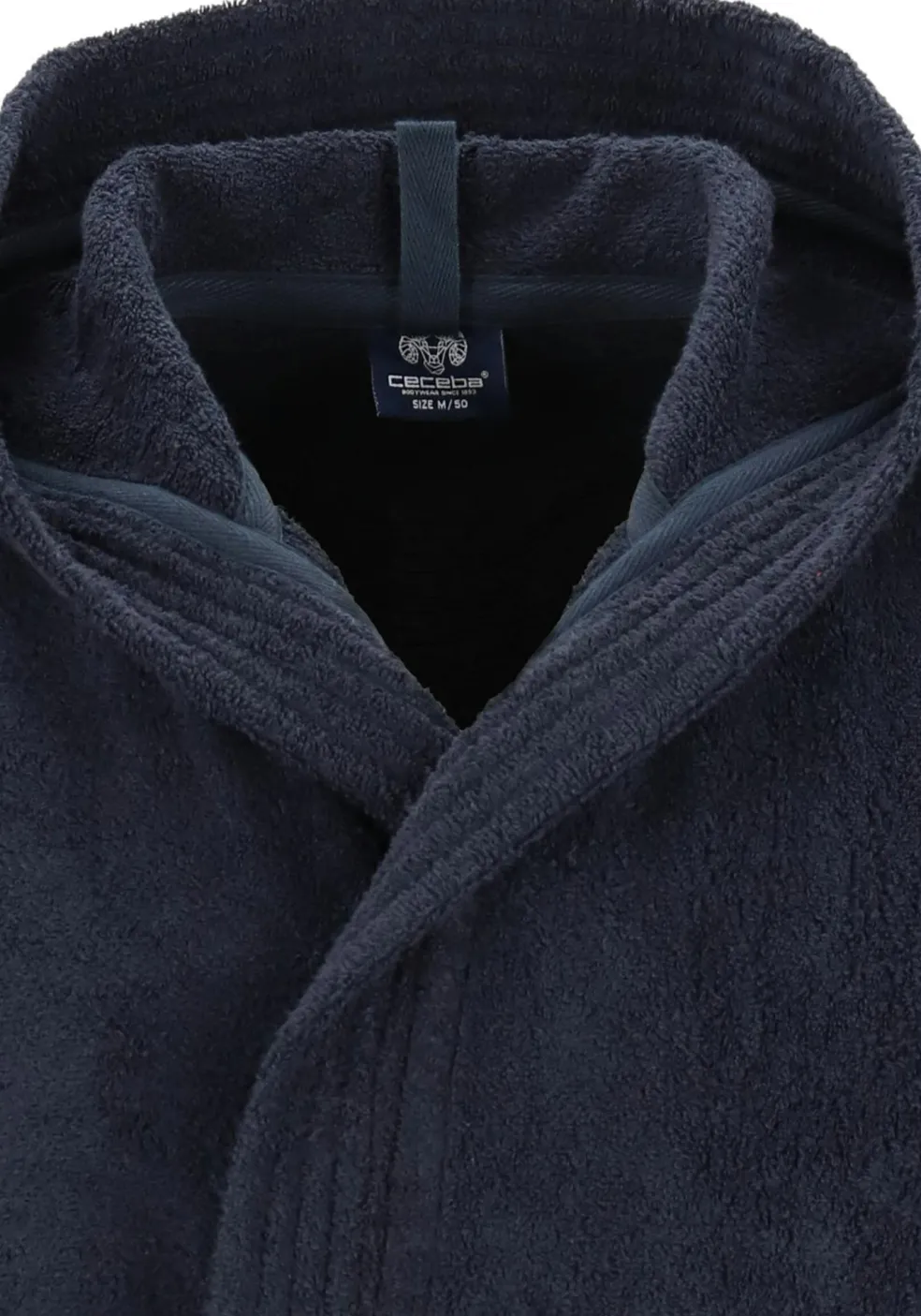 Ceceba heren badjas badstof, met capuchon, donkerblauw