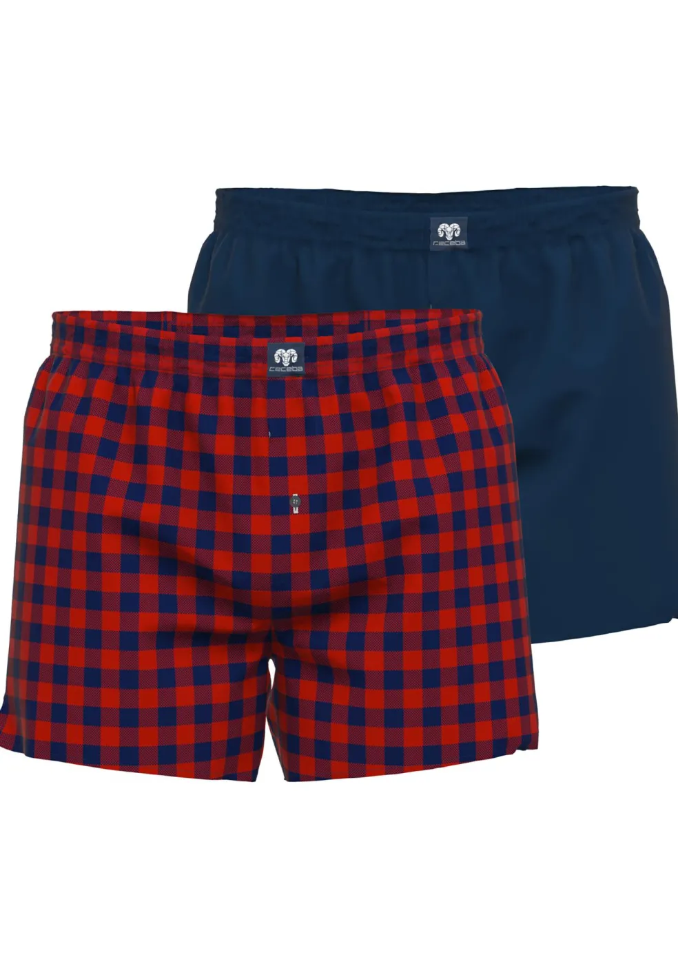 Ceceba heren boxershorts geweven wijd model (2-pack), donkerrood geruit