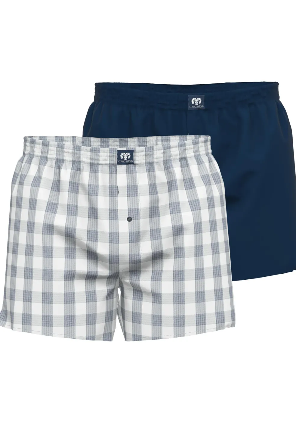 Ceceba heren boxershorts geweven wijd model (2-pack), lichtblauw geruit