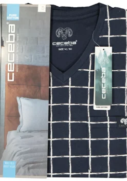 Ceceba heren pyjama, donkerblauw met wit geruit