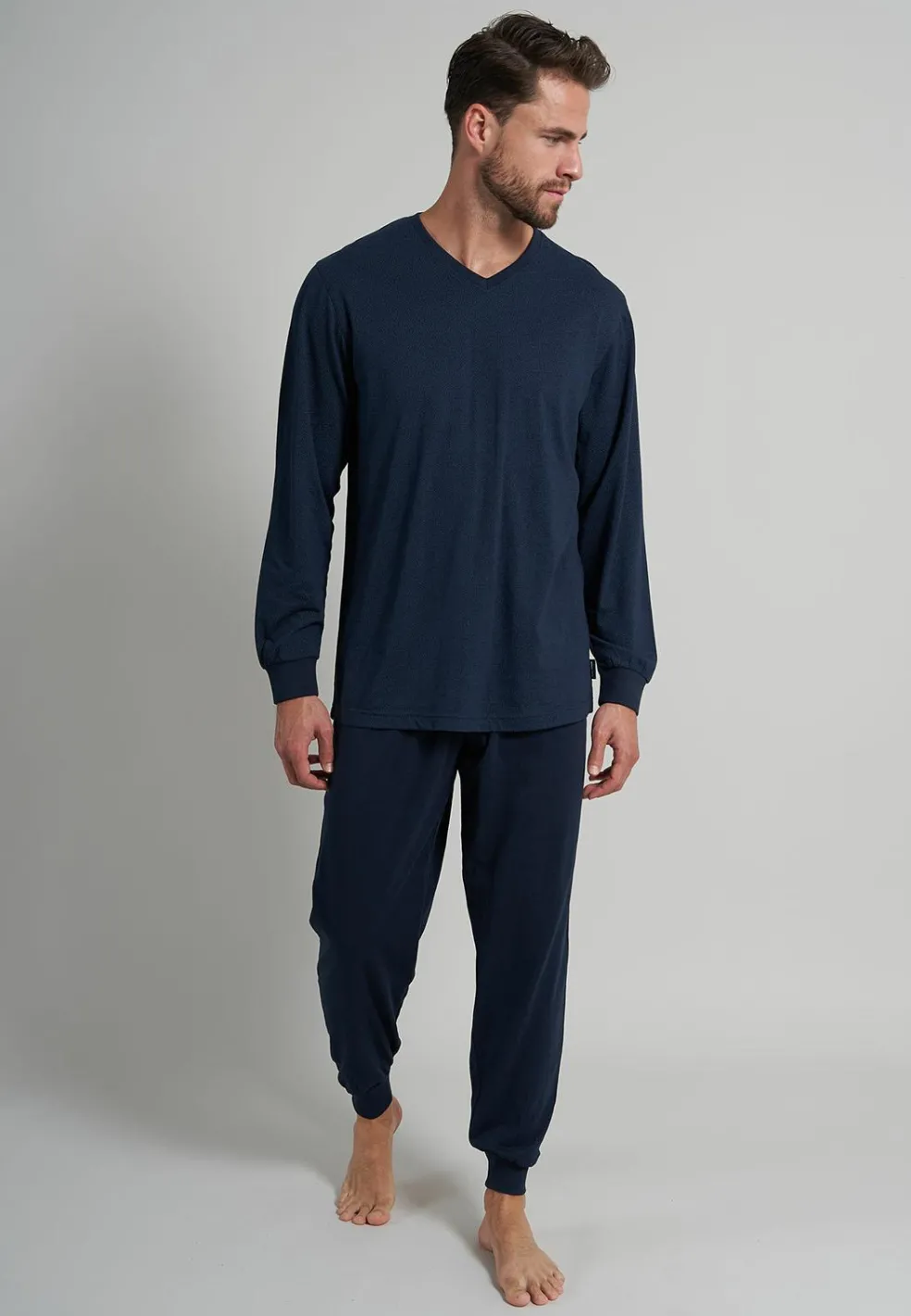 Ceceba heren pyjama V-hals, donkerblauw mini dessin