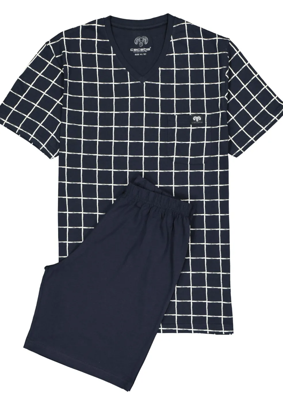 Ceceba heren shortama, donkerblauw met wit geruit