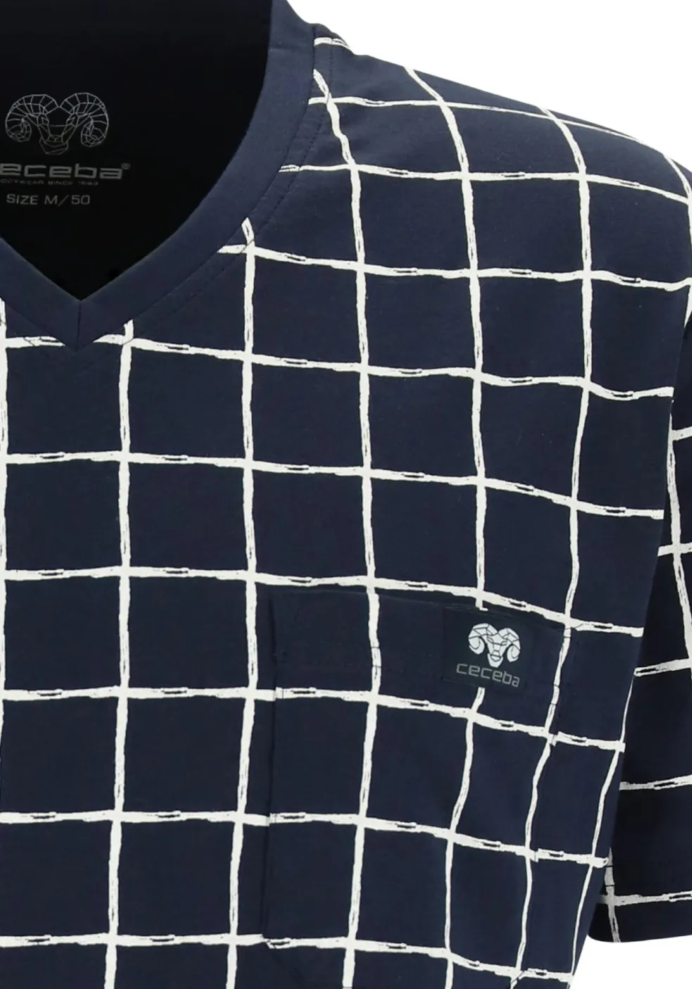 Ceceba heren shortama, donkerblauw met wit geruit