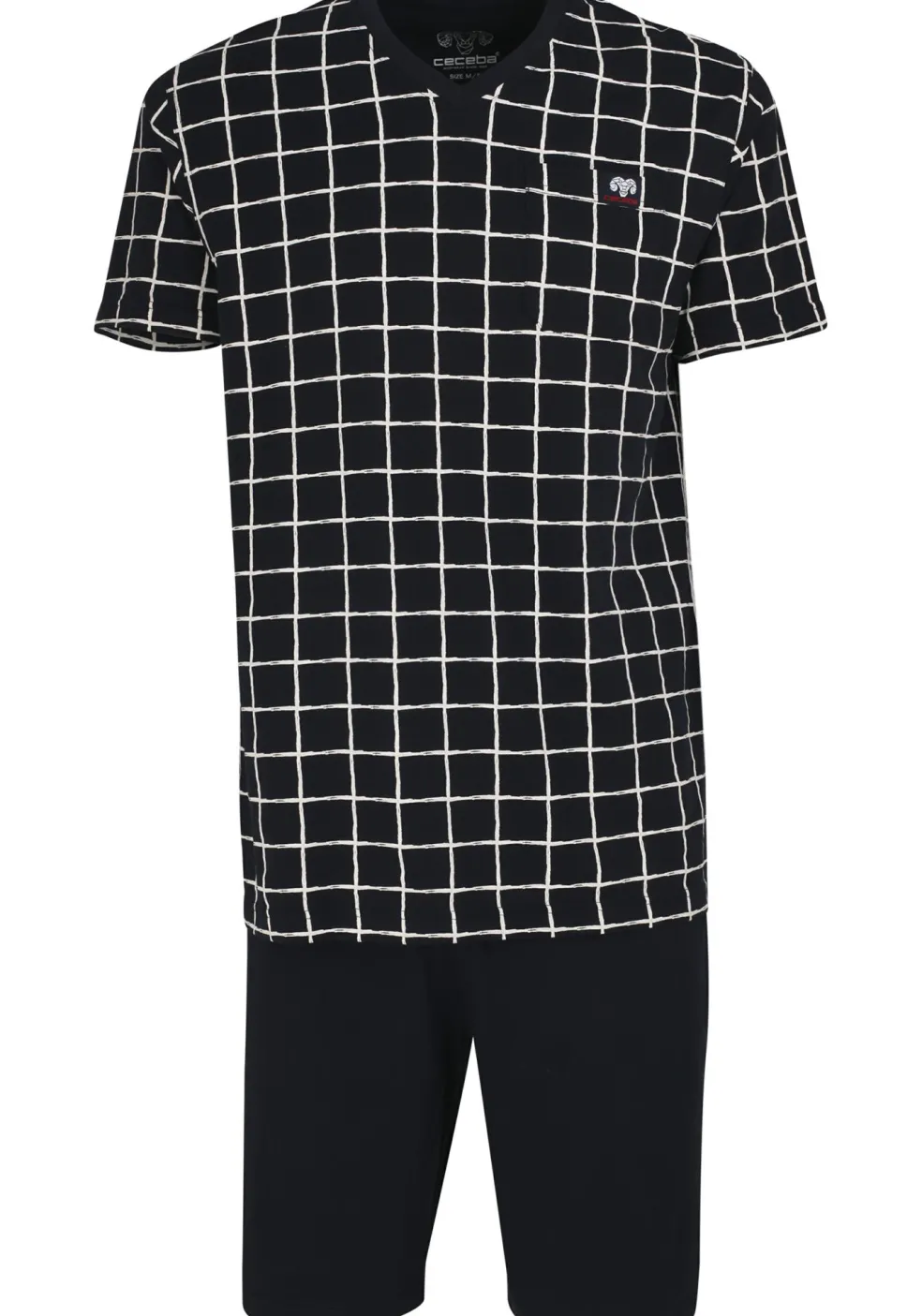 Ceceba heren shortama, donkerblauw met wit geruit