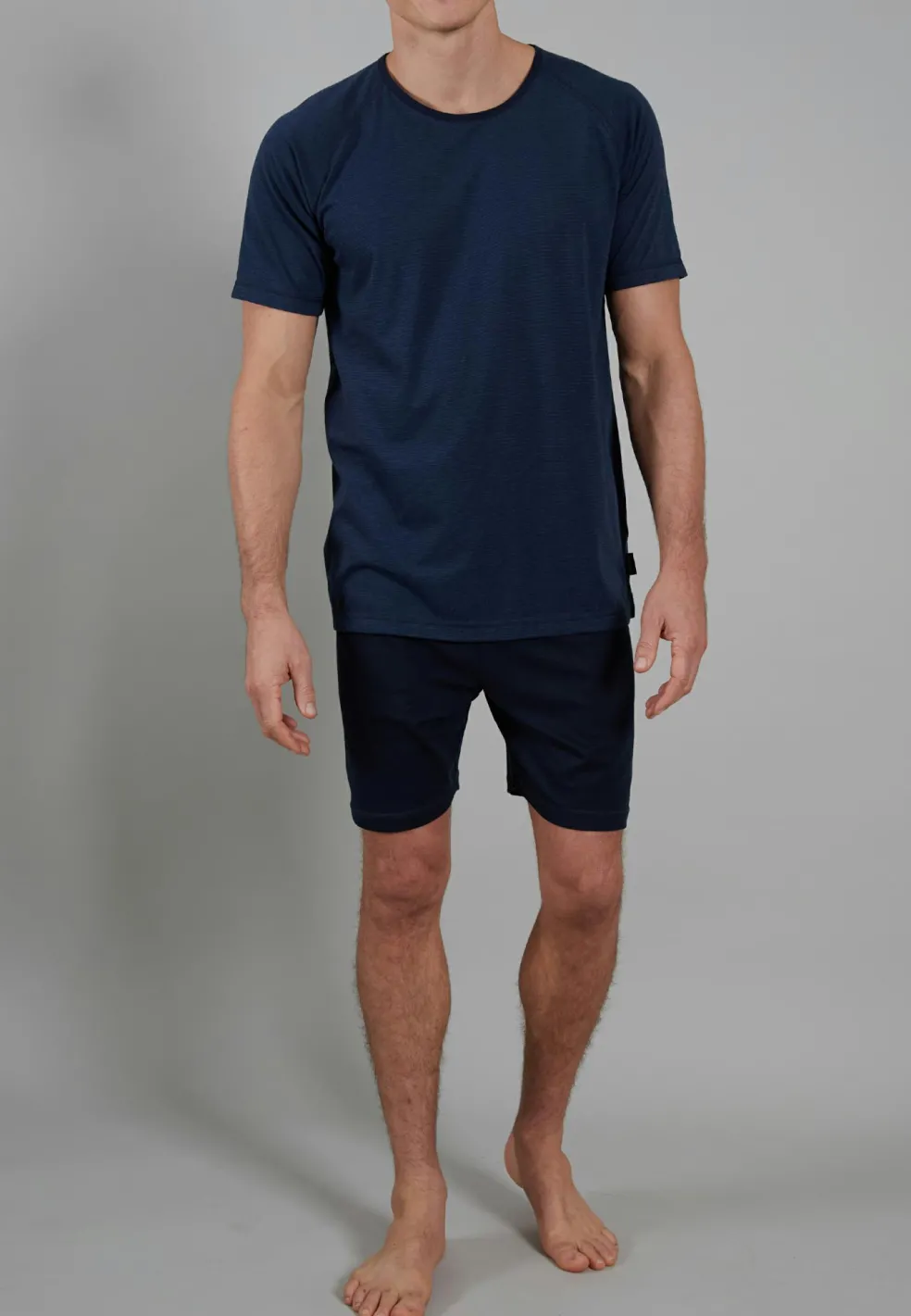 Ceceba heren shortama O-hals, donkerblauw gestreept