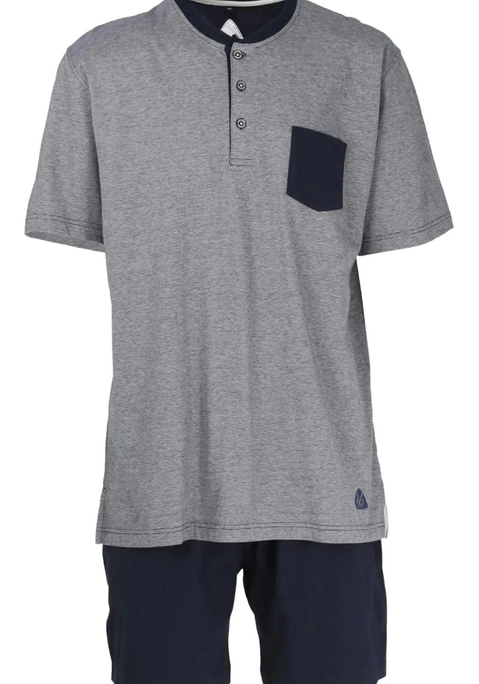 Ceceba heren shortama O-hals met knoopjes, donkerblauw