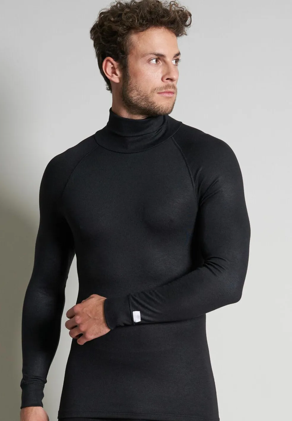 Ceceba heren thermo shirt lange mouw met col (1-pack), zwart