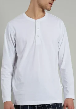 Ceceba heren T-shirt lange mouw met O-hals en knoopjes (1-pack), wit