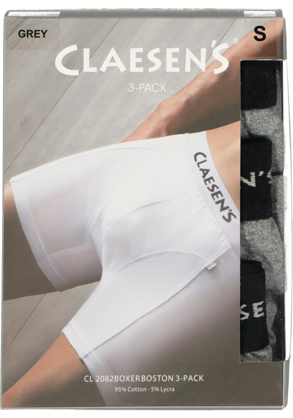 Claesen's Basics boxers (3-pack), heren boxers lang, grijs