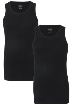Claesen's Basics singlets (2-pack), heren rib ondershirts, zwart